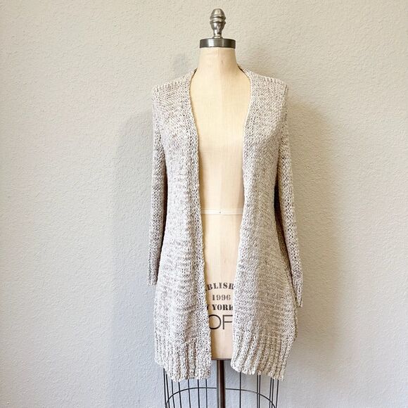 EILEEN FISHER Open Front Long Cardigan Duster Beige Knit Linen Blend - Picture 1 of 13